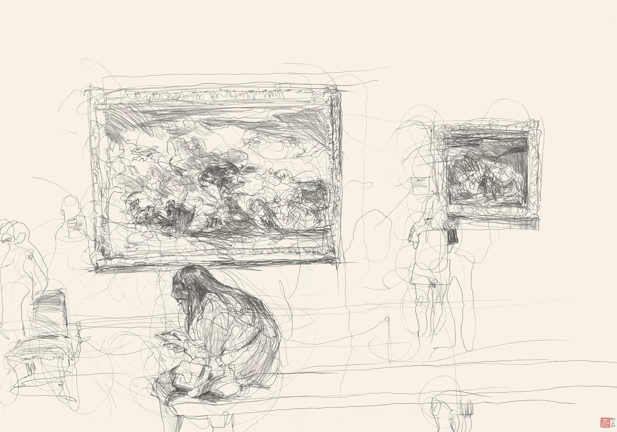 A1 Drawing Landscape - Girl Phone Central Hall