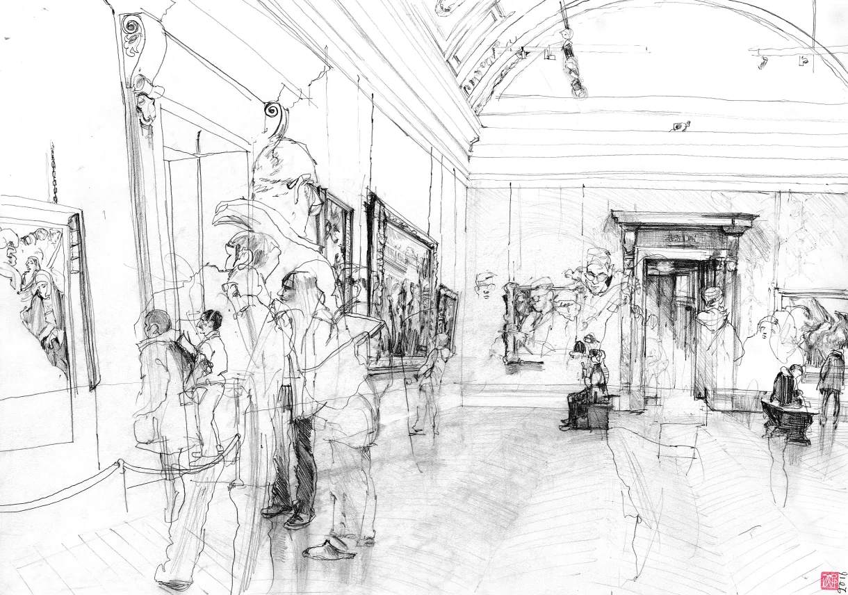 A2 Drawing Landscape - Sold - Visitors at Veronese