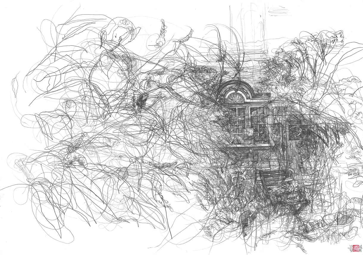 A2 Drawing Landscape - Sold - Spying The Front Door