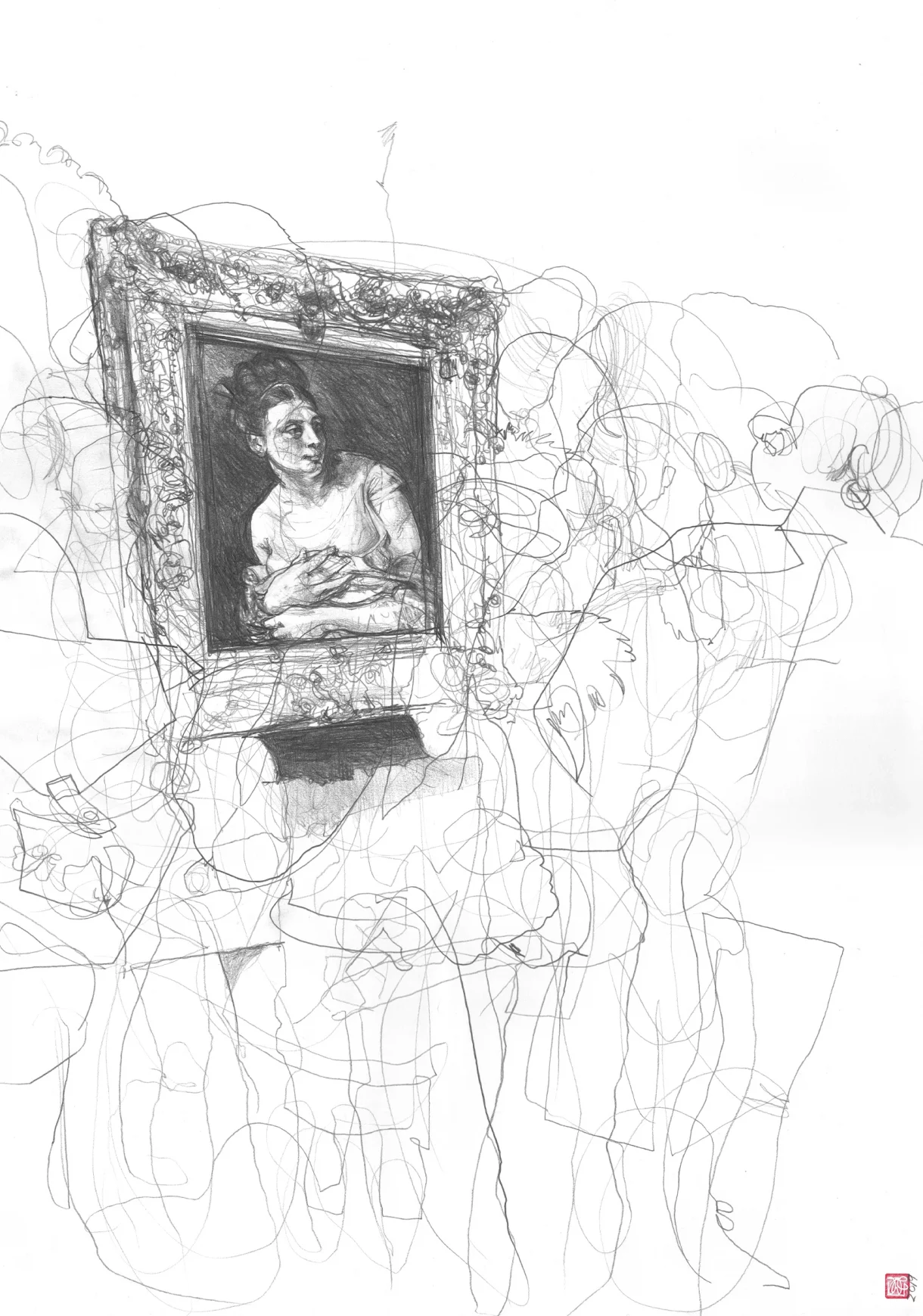 A2 Drawing Portrait - Sold - Surprised Dubufe Woman