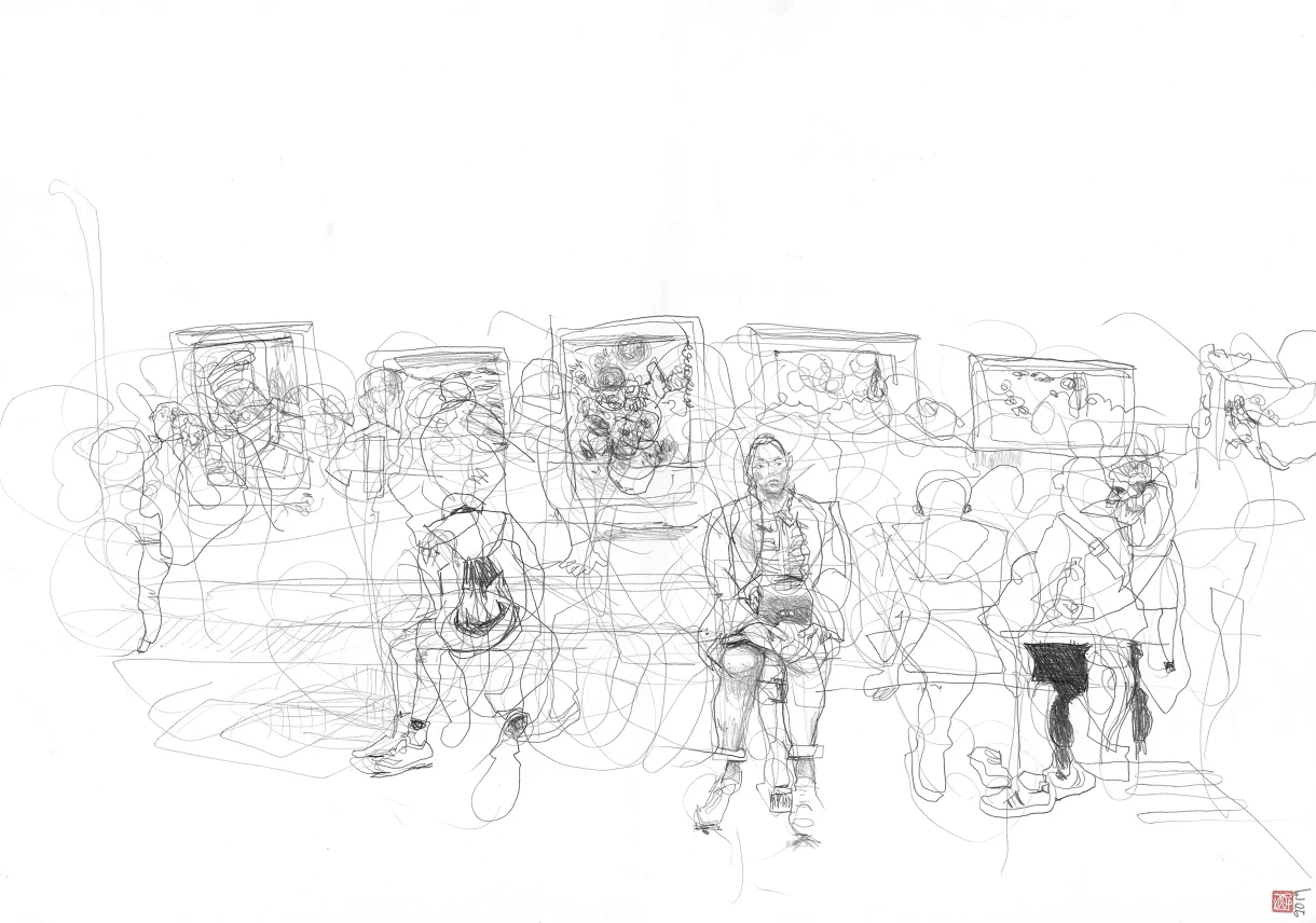 A1 Drawing Landscape - Visitor Admiring Seurat