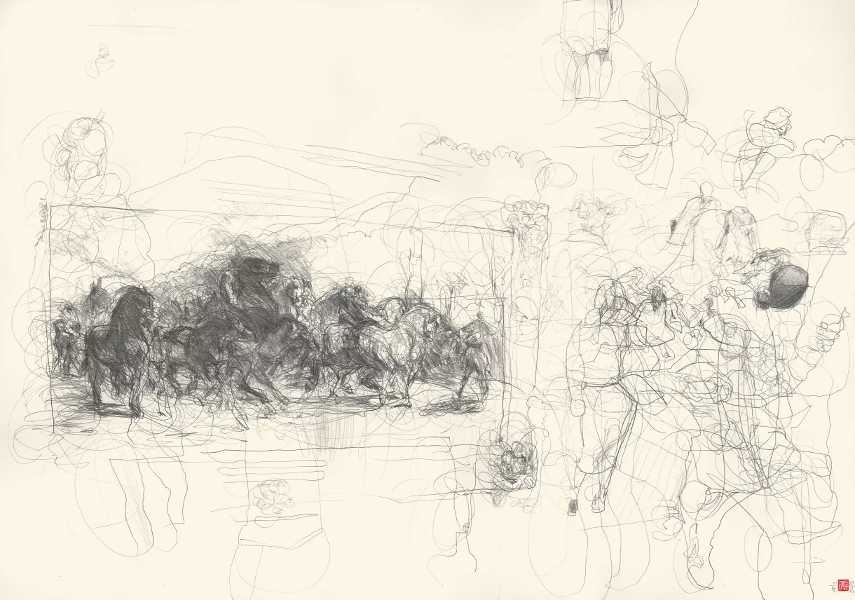 A1 Drawing Landscape - Battling Rosa with Visitor Residue
